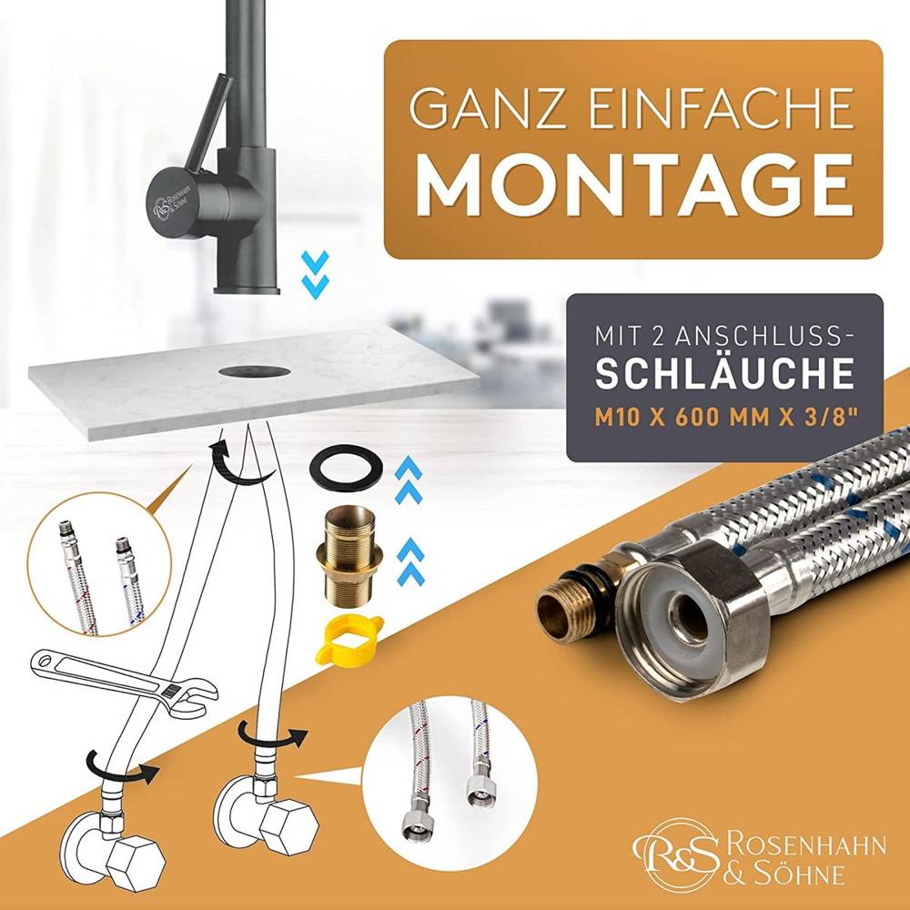 Heizung, Sanitär & Bad :: Mischer & Mischbatterien :: Rosenhahn & Söhne  Küchenarmatur mit Brause in Matt Schwarz Modell Sylt 200